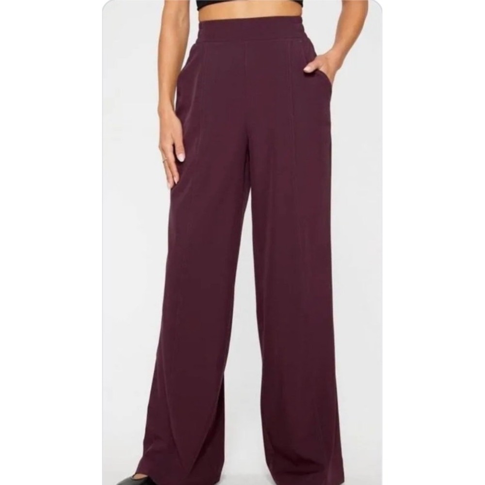 NWT Fabletics Downtown Wide Leg Trousers Pants Large Tall LT Burgundy High Rise